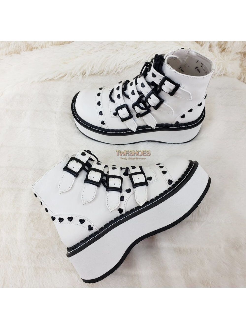 Demonia Goth Heart Stud 2" Platform Ankle Boots